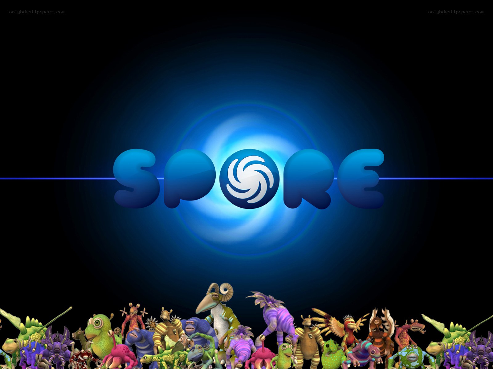 Spore game logo with creatures