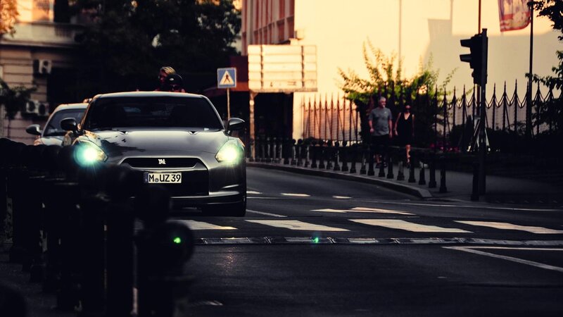 sports car at crosswalk