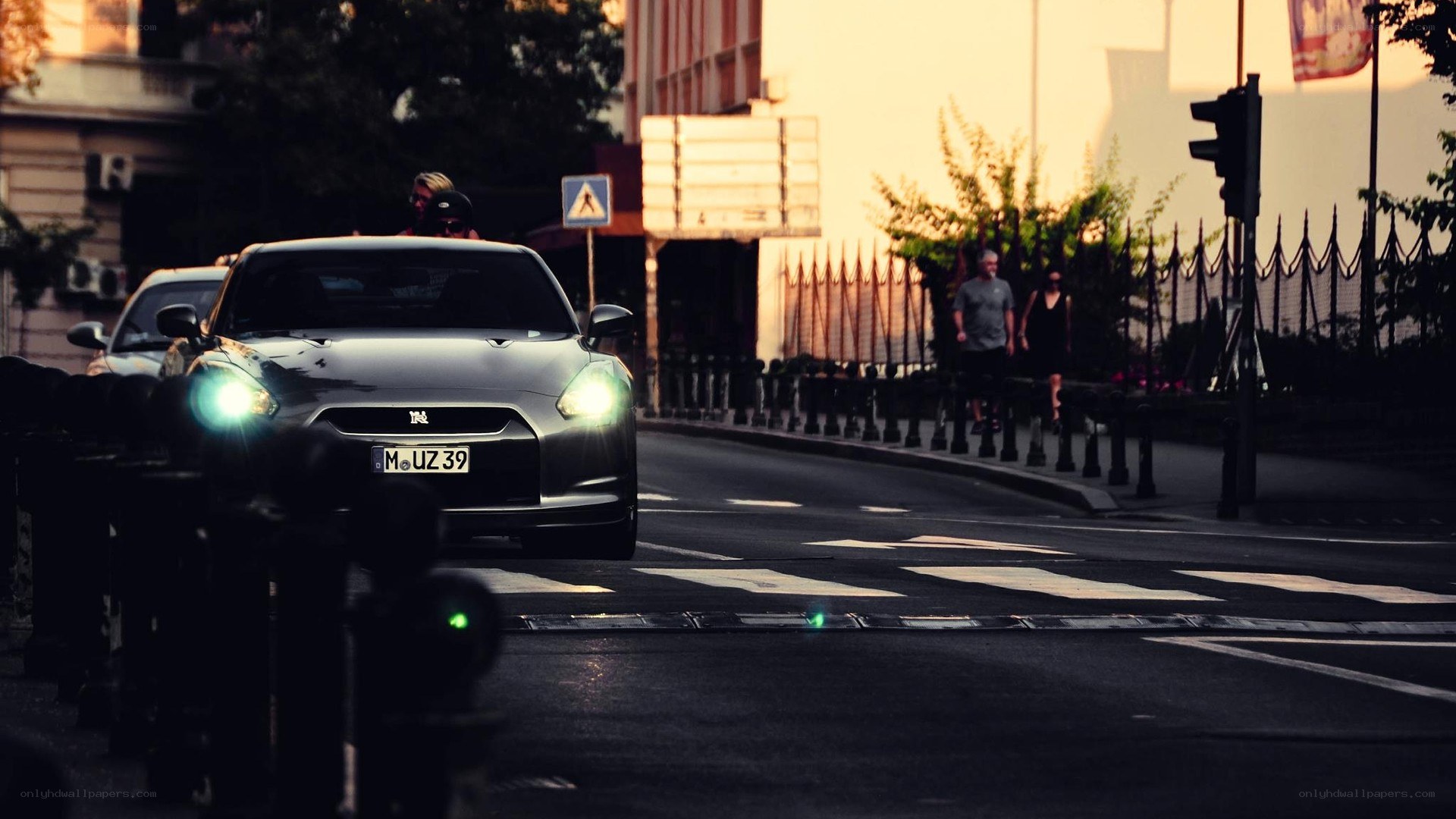sports car at crosswalk
