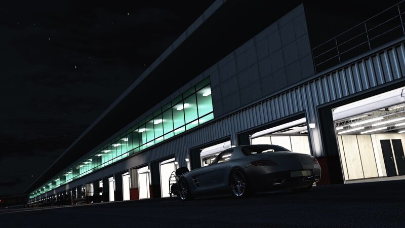 sports car at night garage
