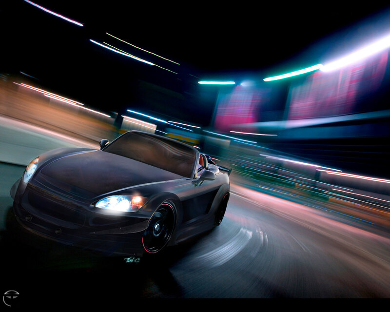 sports car at night on track