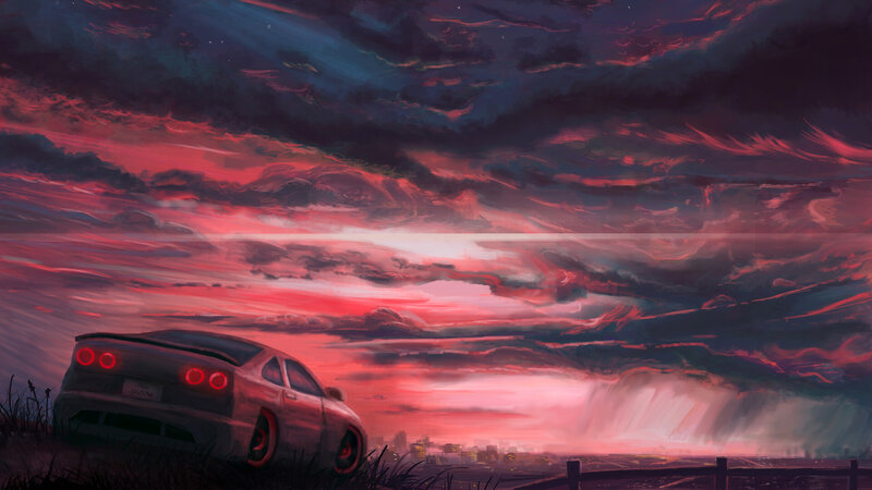 Sports Car at Sunset — Red