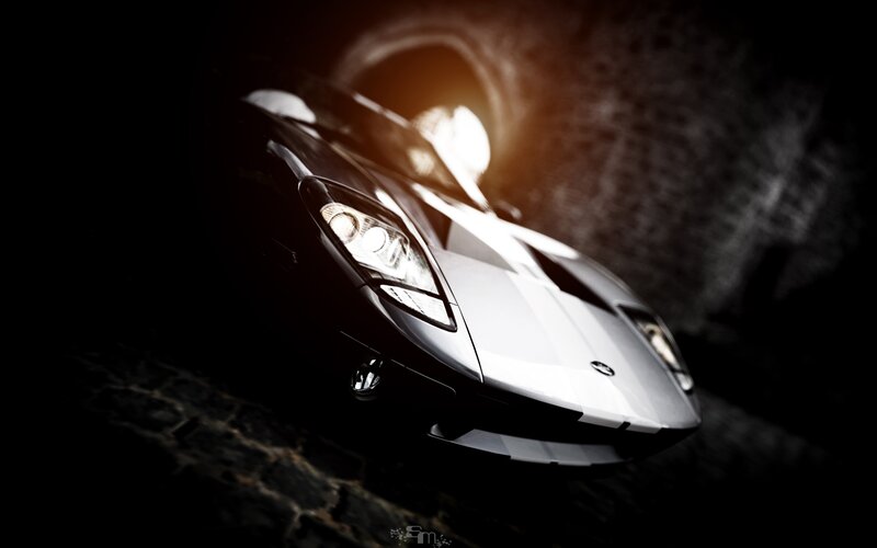 sports car in dark tunnel