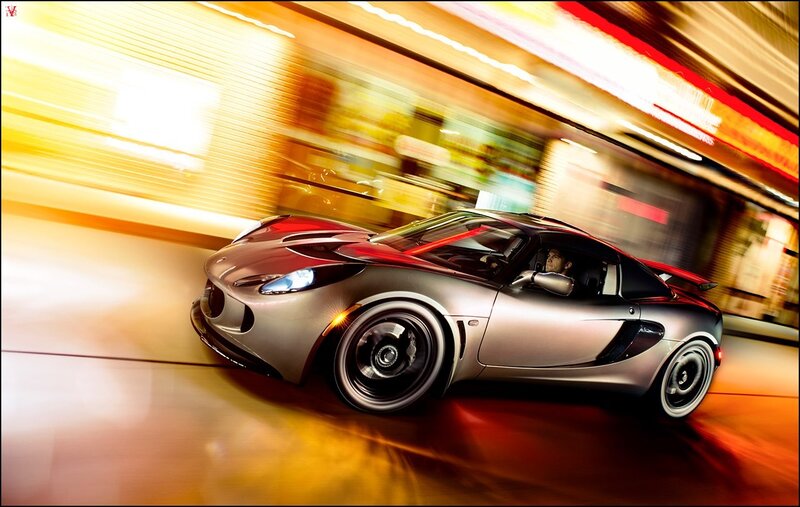 sports car in motion at night