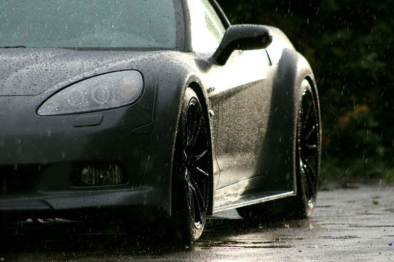 sports car in the rain