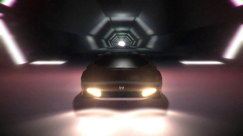Sports Car in Tunnel — Black, Dark, 3d Render
