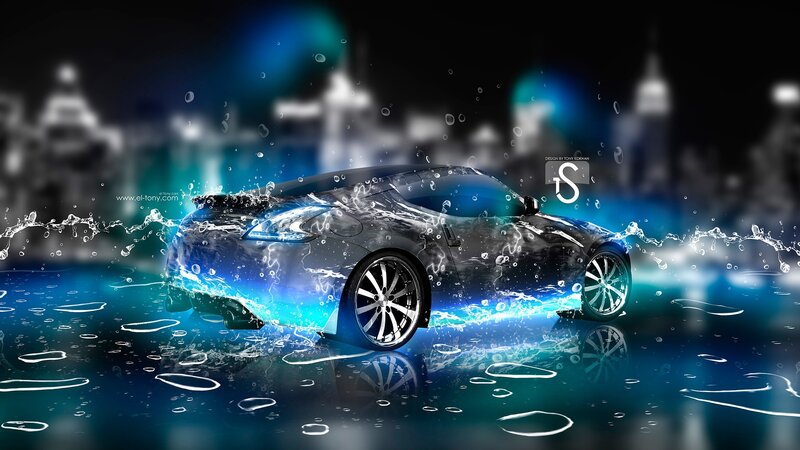 Sports Car in Water — Blue
