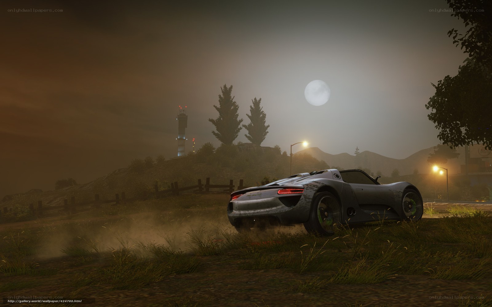 Sports car on a foggy night