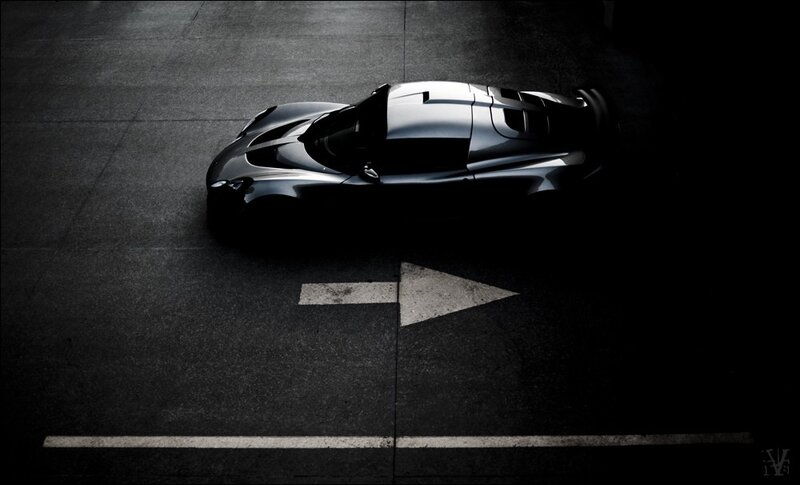 sports car on dark road