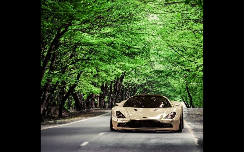 sports car on forest road