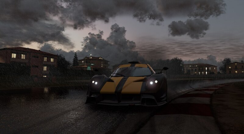 sports car on rainy track