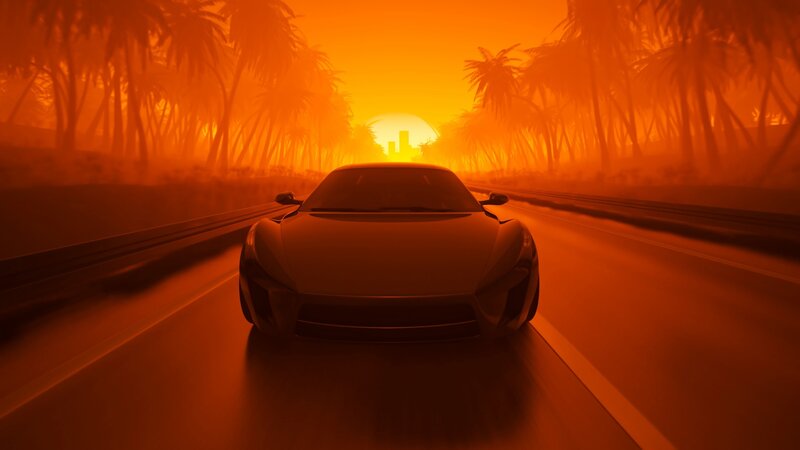 Sports Car on Road — Orange