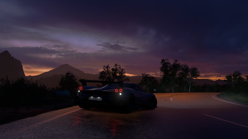 Sports Car on Road — Purple, Dramatic