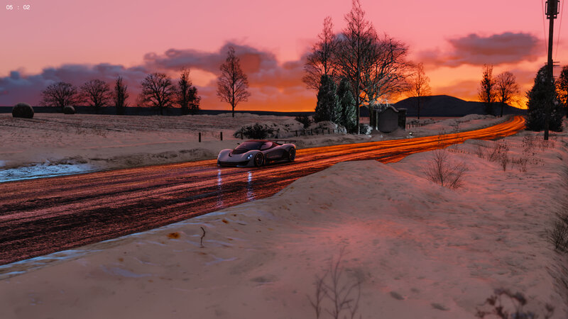 Sports Car on Snowy Road