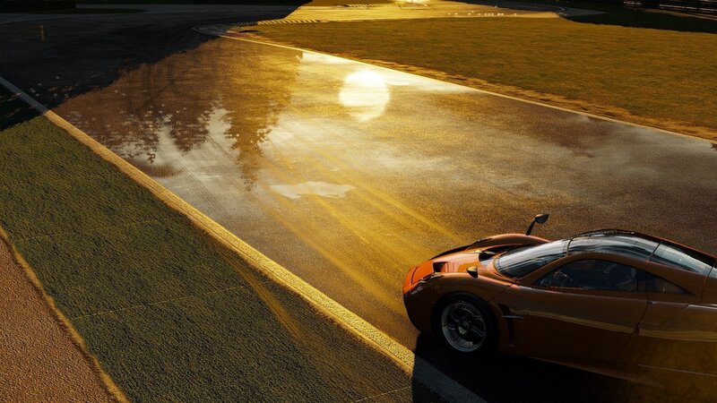 sports car on wet racetrack