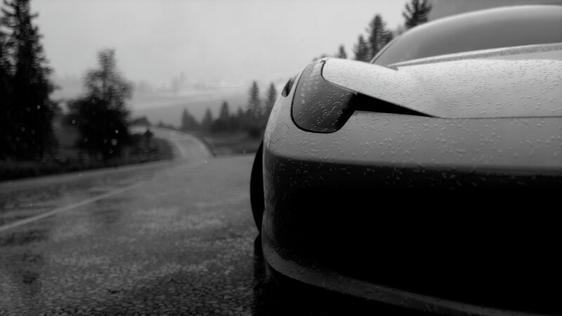 Sports Car on Wet Road — Black