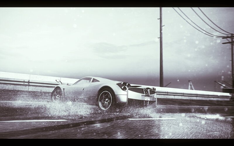 sports car on wet road