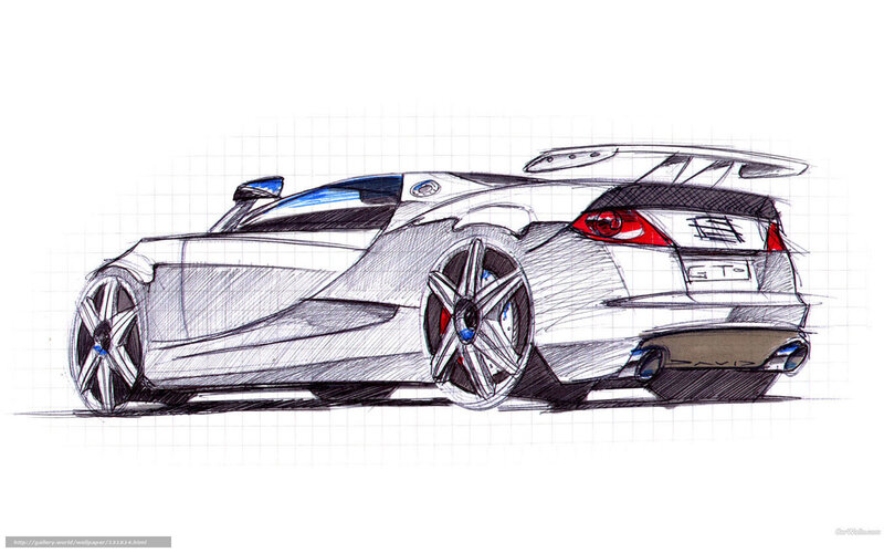 Sports Car Sketch — Black, Technical