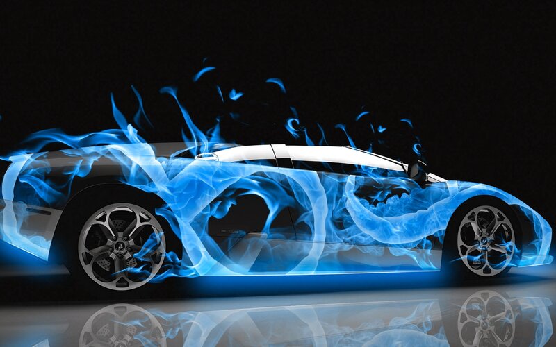 Sports Car with Blue Flames