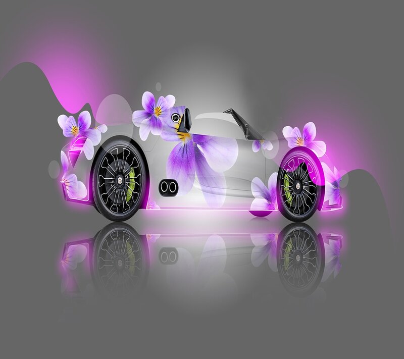 Sports Car with Flowers — Purple, Dreamy