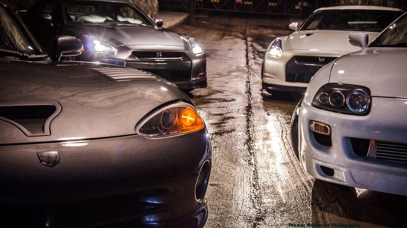 Sports Cars at Night — Black, Dramatic