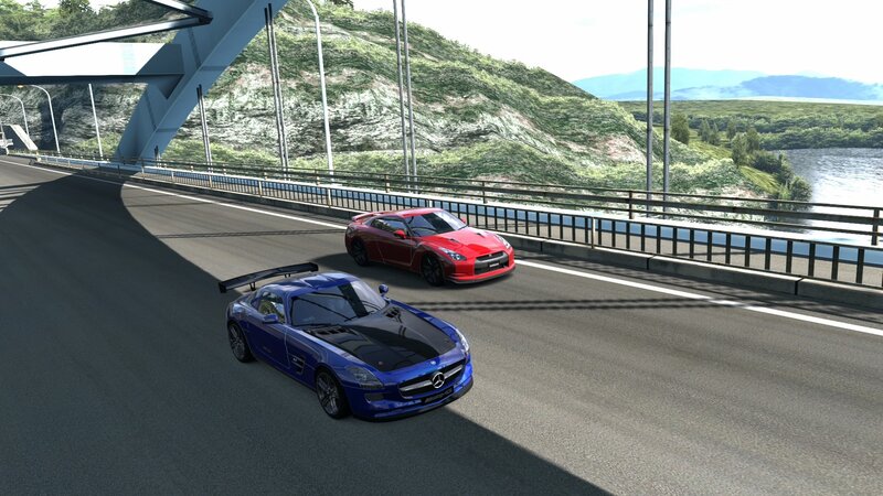 sports cars on a bridge