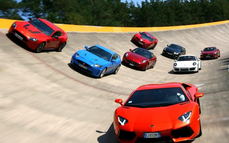 Sports Cars on Track — Red, Dynamic, Afternoon