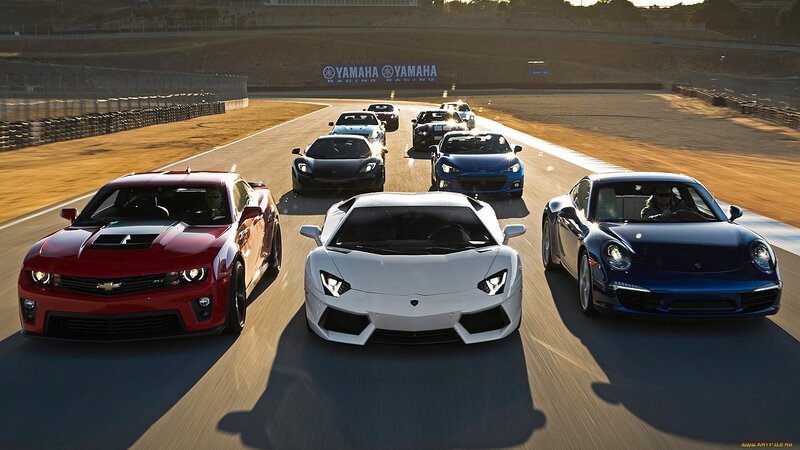 Sports Cars on Track — Red, Dynamic, Sunset