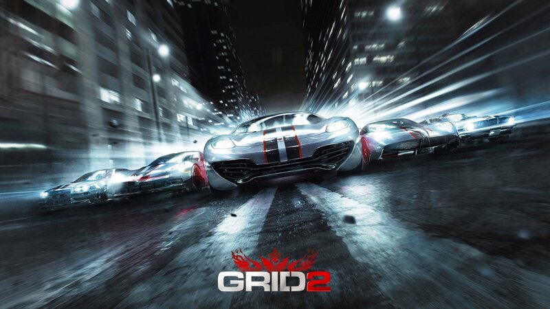 Sports Cars Racing — Black, Dramatic, Night, Digital Art, City, White, Gray, Grid2