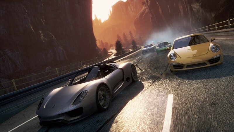 Sports Cars Racing — Gray, Dramatic, Sunset