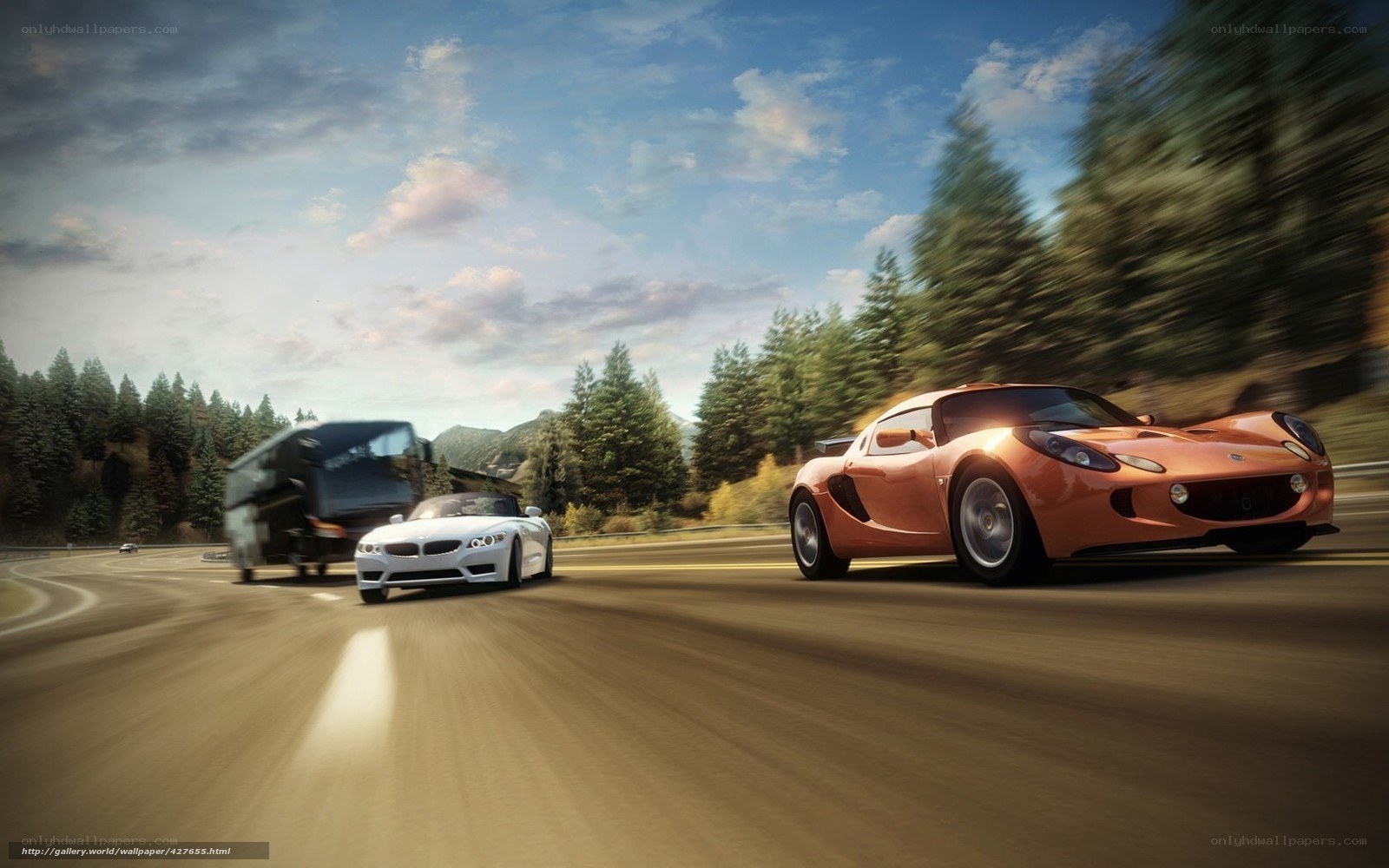 Sports cars racing on a road