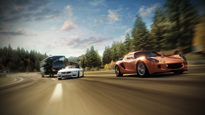 Sports cars racing on a winding road