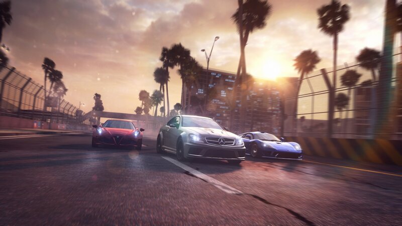 Sports Cars Racing — Orange, Dramatic, Sunset, 3d Render