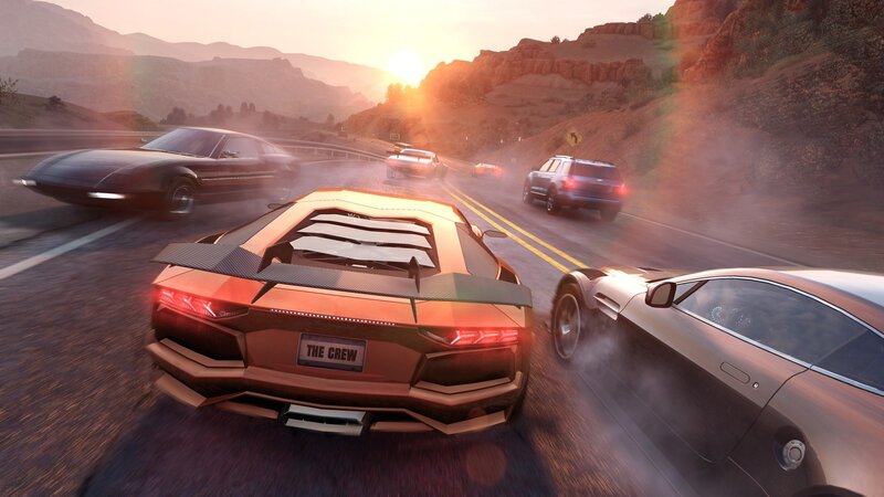Sports Cars Racing — Orange, Dramatic, Sunset, Digital Art