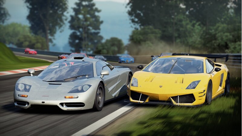 Sports Cars Racing — Yellow, Dynamic, Afternoon