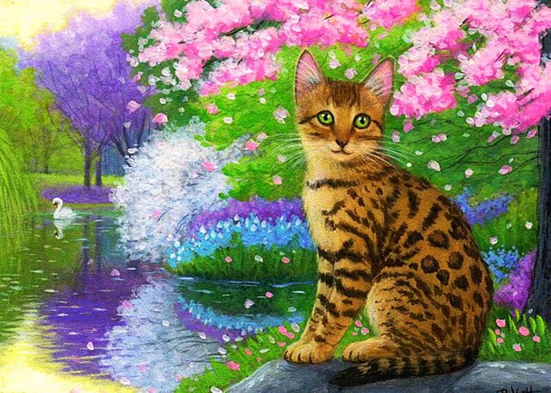 Spotted Cat in Garden — Pink