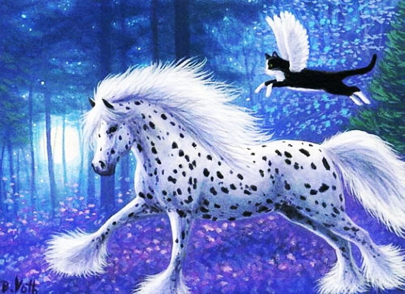 Spotted Horse and Flying Cat — Blue