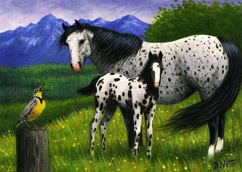 Spotted Horse and Foal — Green, Serene