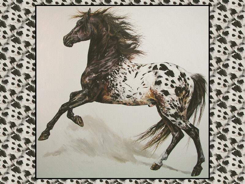Spotted Horse Running — Black