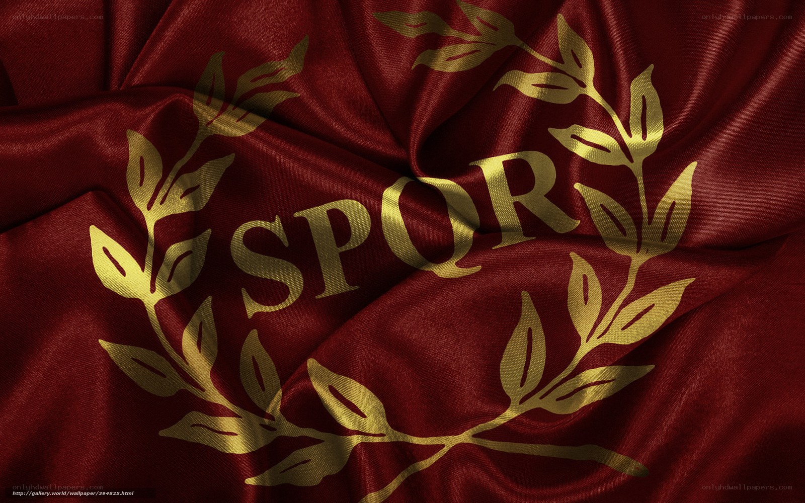SPQR laurel wreath on red fabric