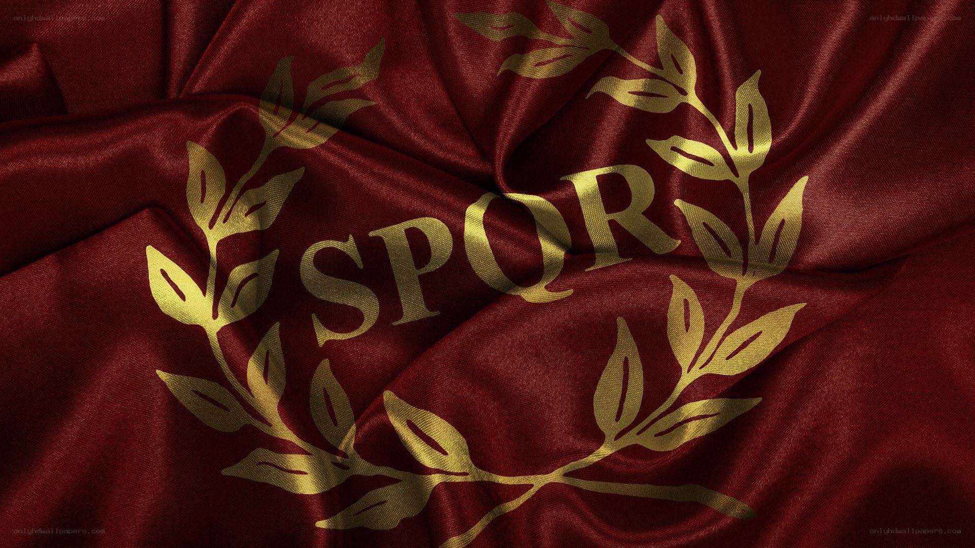 SPQR on red fabric