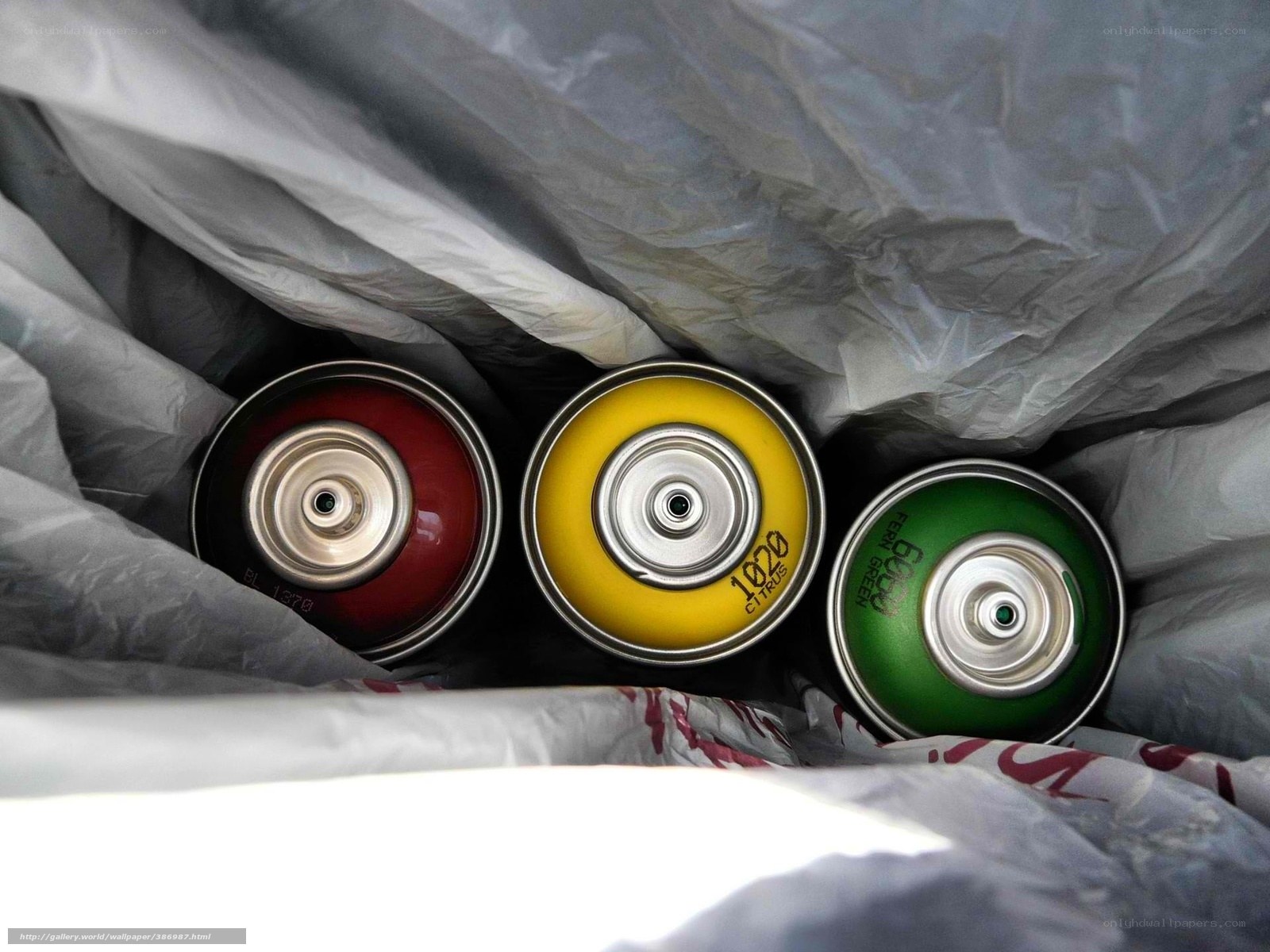spray paint cans in a bag