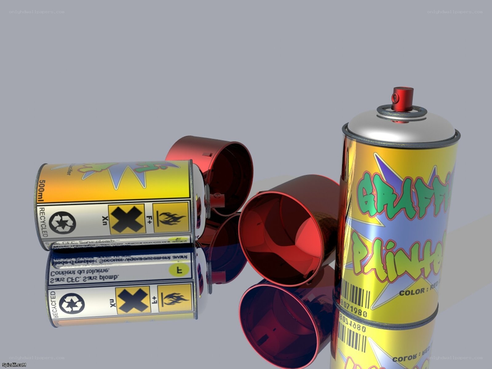 Spray paint cans in various states
