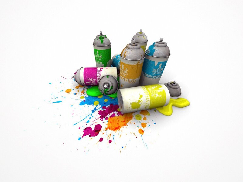 Spray Paint Cans — White, Vibrant, 3d Render