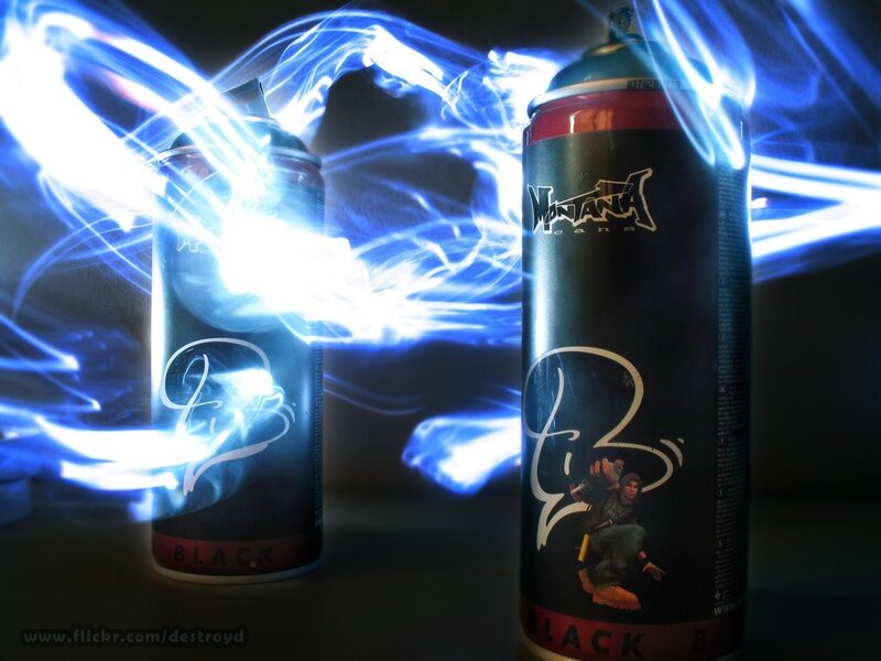 Spray paint cans with light effects
