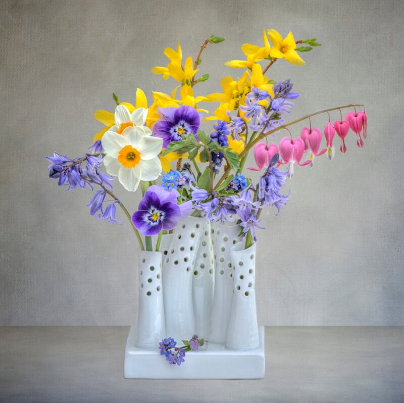 Spring Flowers in Vase — White
