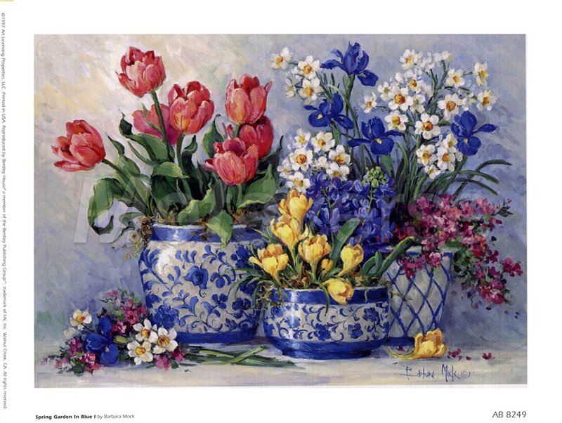 Spring Flowers in Vases — Blue