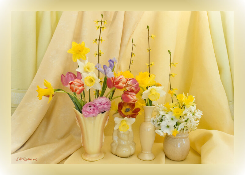 Spring flowers in vases