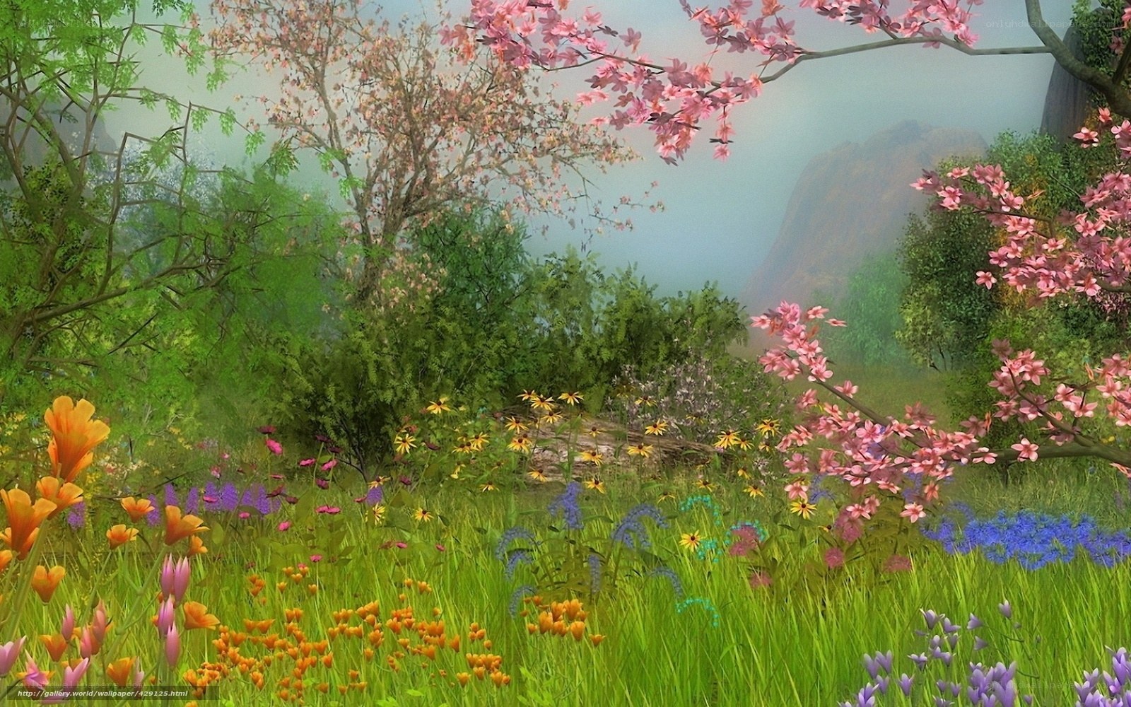 Spring garden with blooming flowers