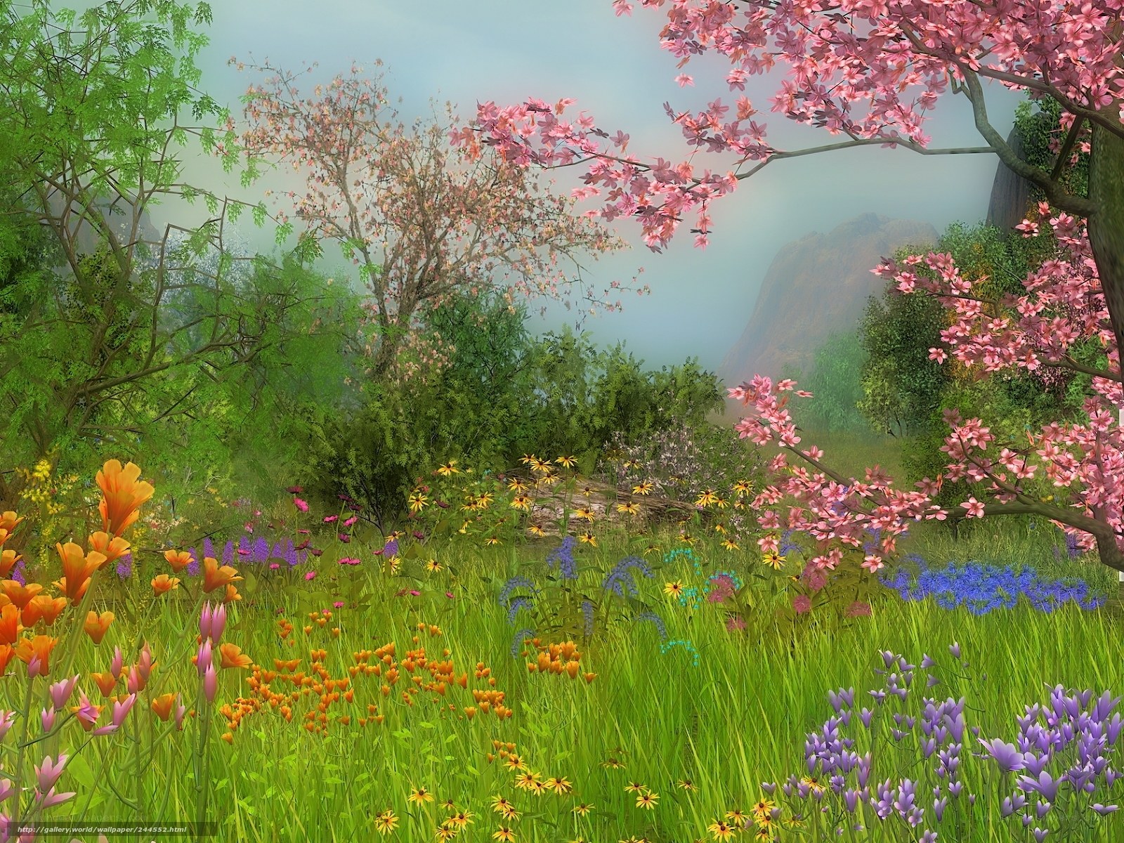 Spring garden with blooming flowers